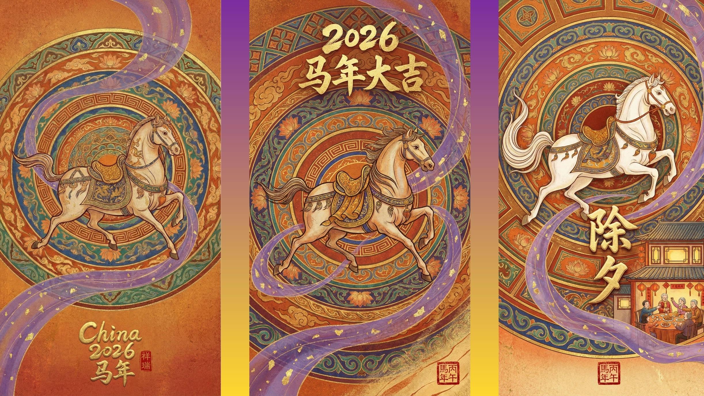 天马贺春，源自敦煌，营销枢纽，全员递福，拜年留痕