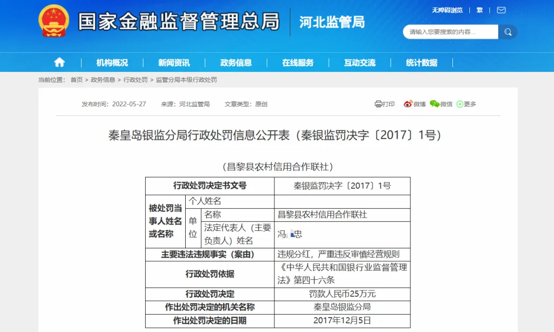 昌黎县农信社曝治理风险：未批先建被罚18次，1.1亿股份遭司法冻结，违规分红两度被查