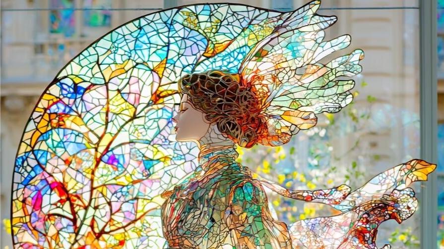 光影里的诗意，蒂凡尼彩玻璃人像插画