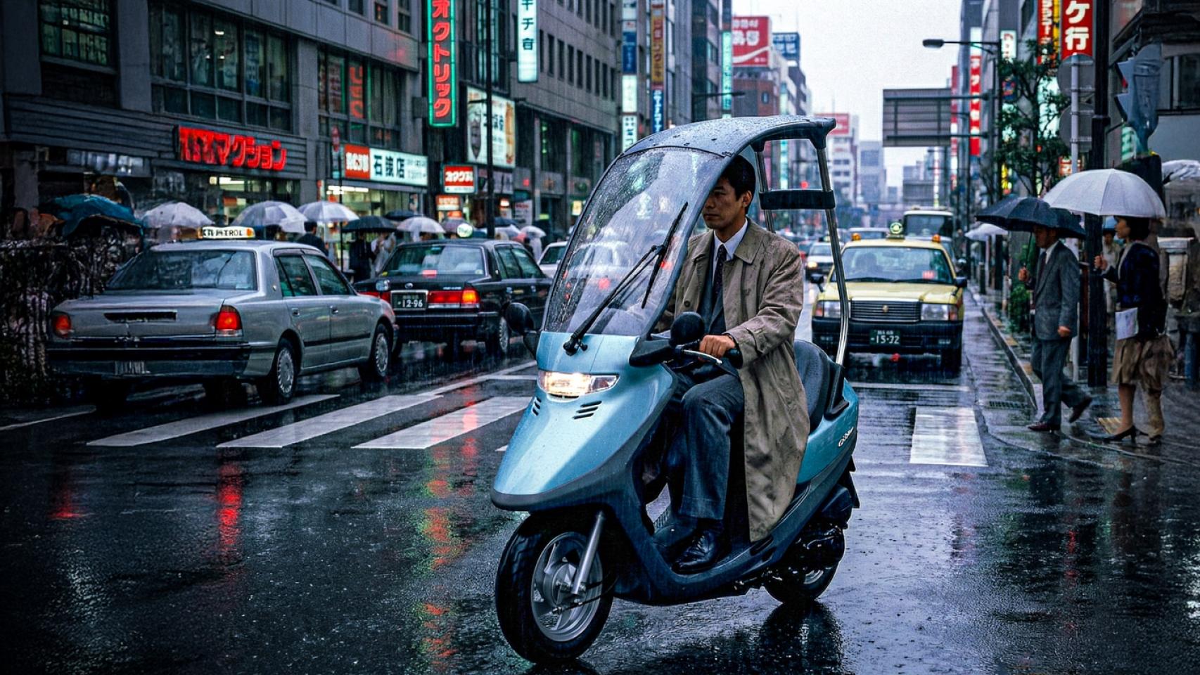 90年代脑洞！带雨刷顶棚两轮通勤神作