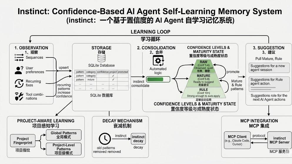 instinct：一个基于置信度的 AI Agent 自学习记忆系统