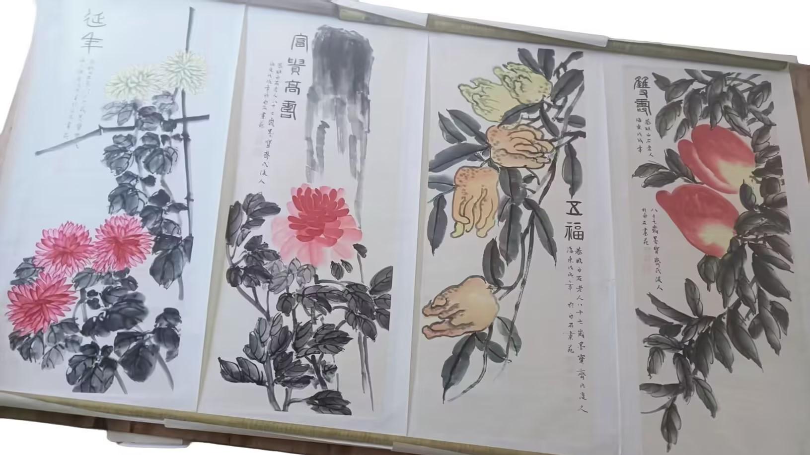 1042-齐海石花卉四条屏临摹作：被低估的艺术价值洼地