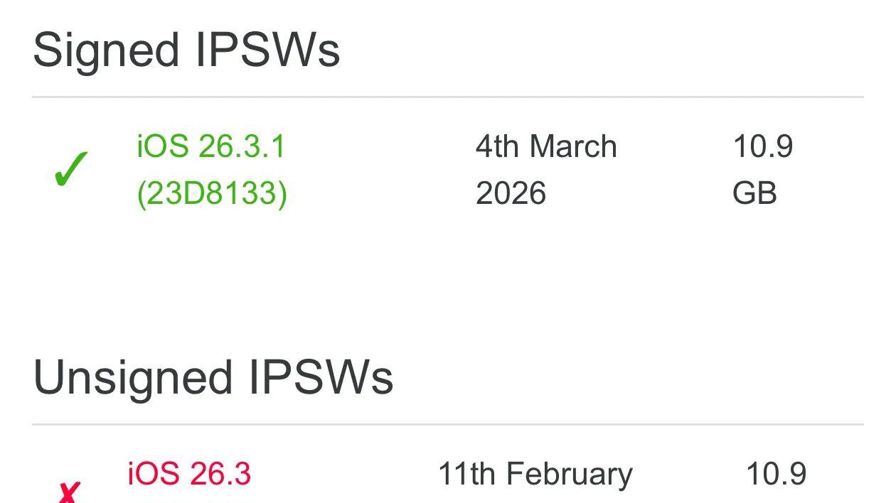 真快！苹果已经关闭iOS26.3正式版系统
