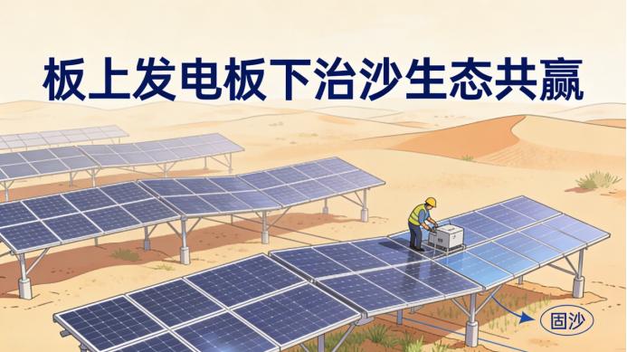 板上发电，板下治沙：首个沙地柔性支架光伏的生态共赢