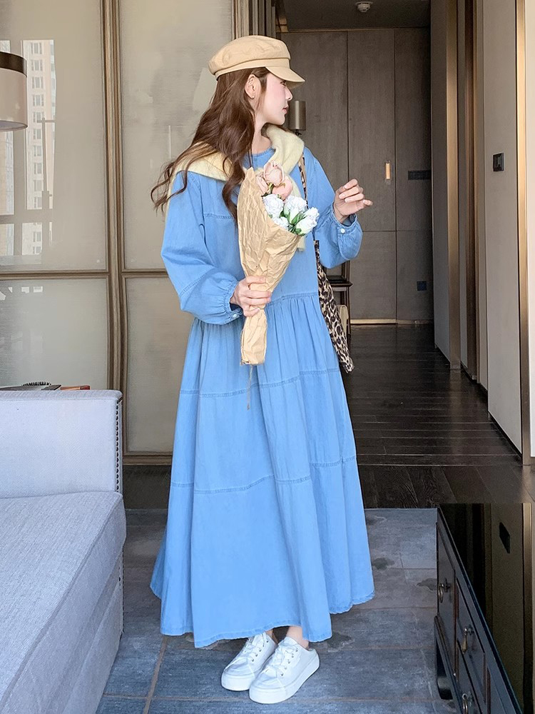 「蓝裙控必入！韩系复古连衣裙显瘦绝了💙
