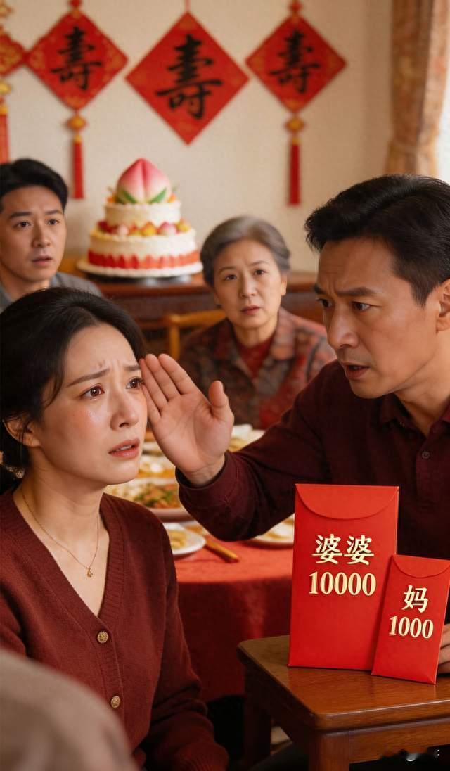 婆婆60大寿我包10000妈60岁包1000，老公扇我耳光：亲戚面前丢人