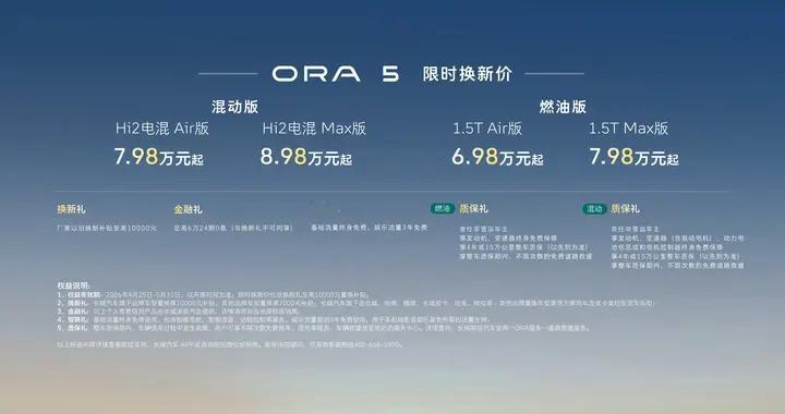 长城欧拉5多动力版本重磅上市 限时换新价6.98万元起!