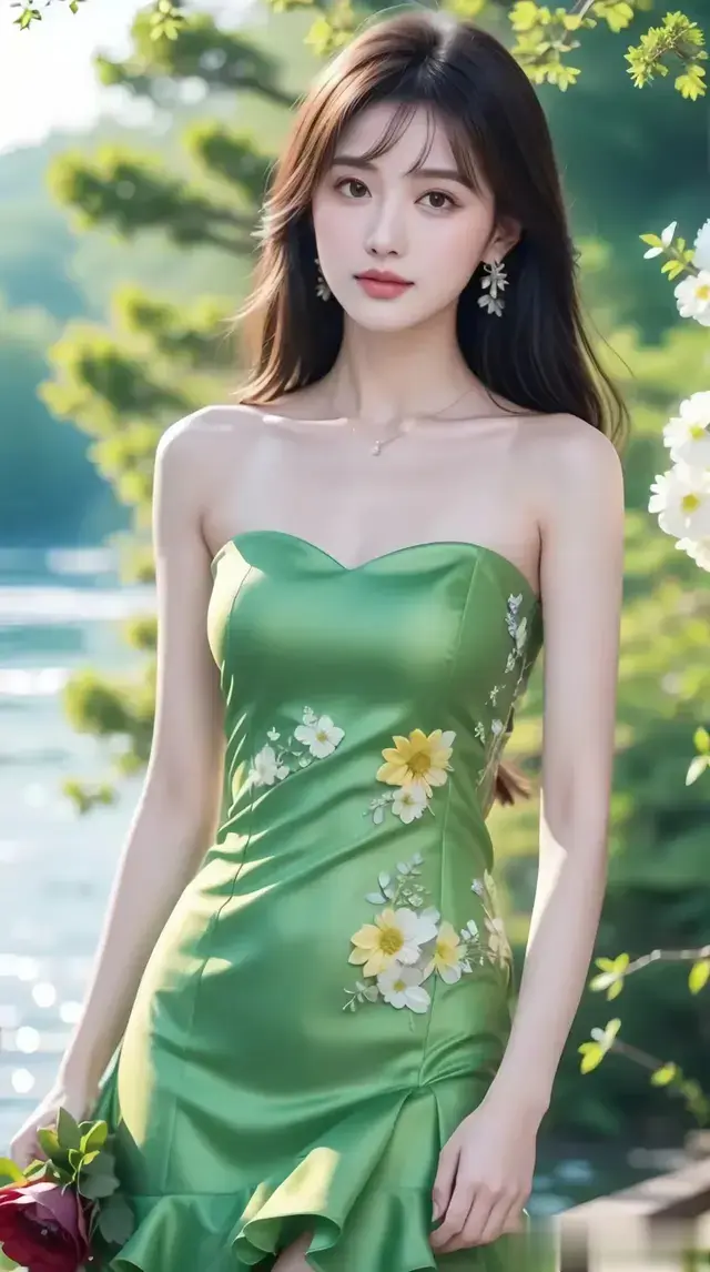 柔情美女壁纸‖ 清新绿裙，花海中的美丽女神🌸✨
