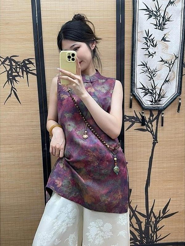 新中式紫色晕染衬衫女款2025新款夏轻奢高级感超独特漂亮气质上衣