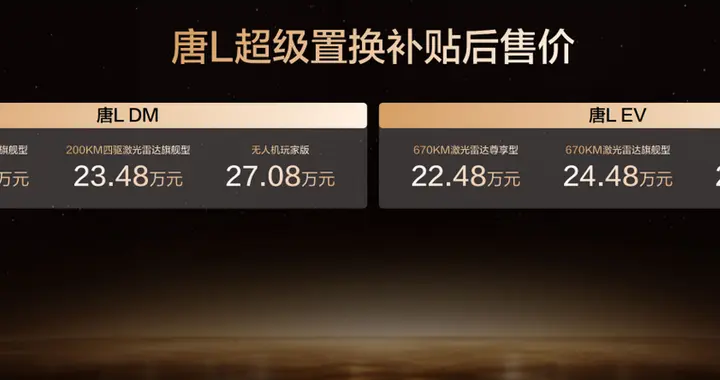 OTA进阶及新车色发布，比亚迪唐L置换补贴后售价21.48万元起