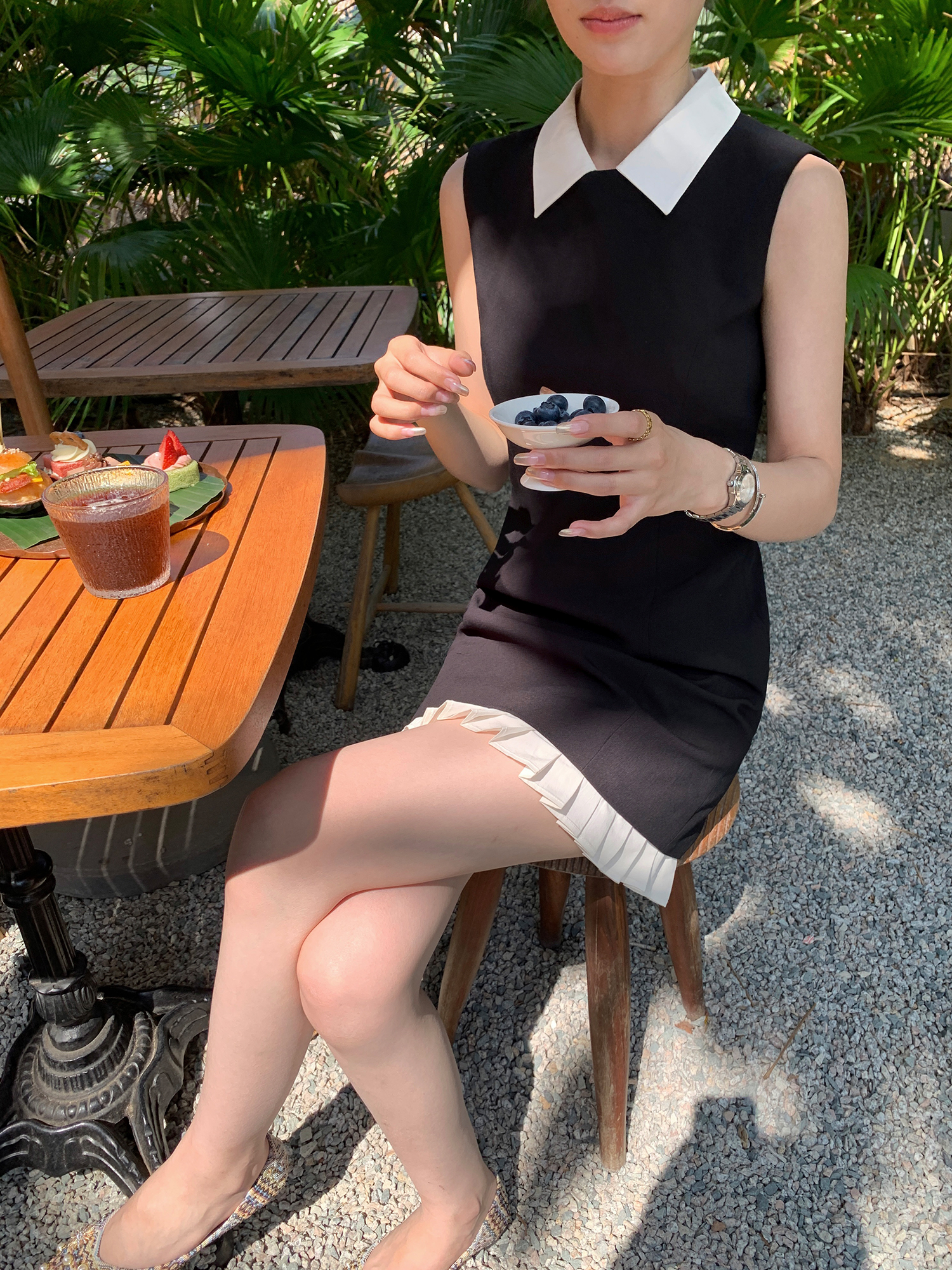 假两件撞色连衣裙女无袖背心裙收腰气质短裙