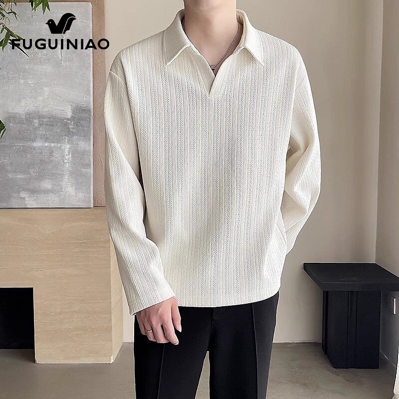 V领长袖t恤男士春季翻领商务Polo衫男