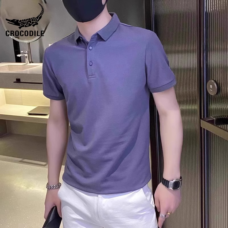 鳄鱼恤纯色短袖商务休闲polo衫男