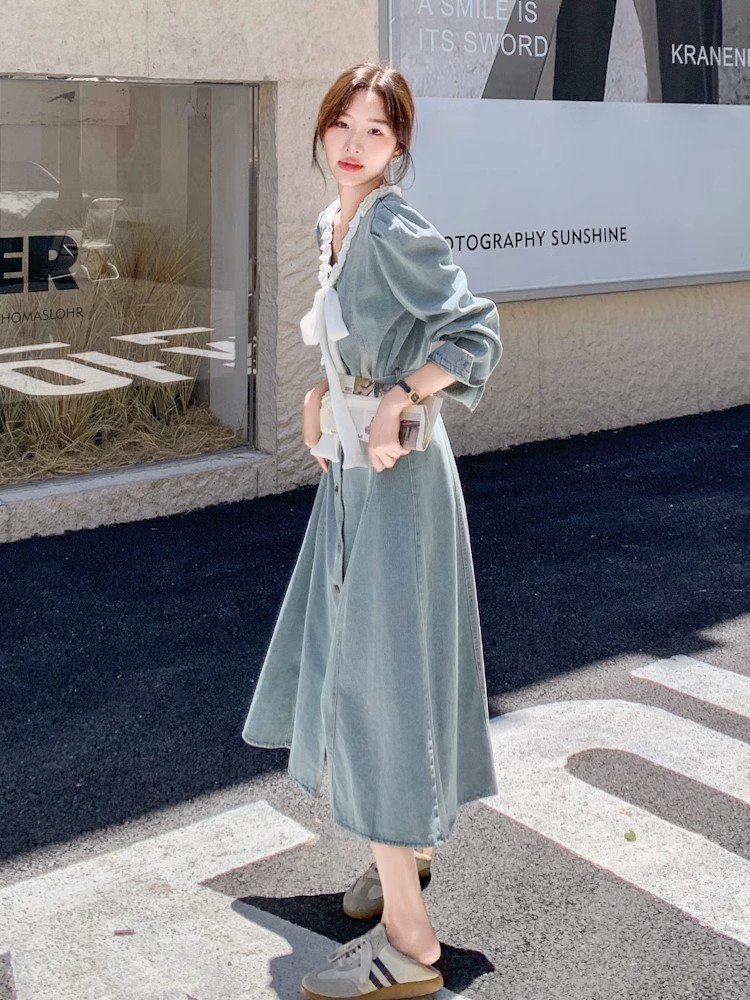 💖法式V领牛仔裙，温柔复古超吸睛👗