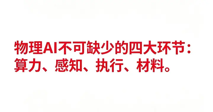 物理AI不可缺少的四大环节：算力、感知、执行、材料。