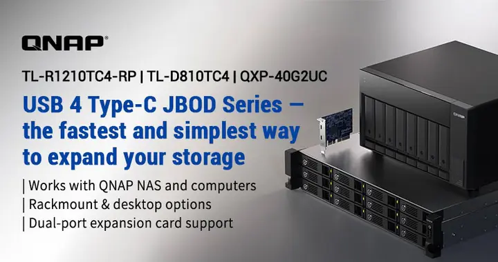 最高12盘位、40Gbps带宽：威联通发布全新USB4 JBOD存储扩展单元