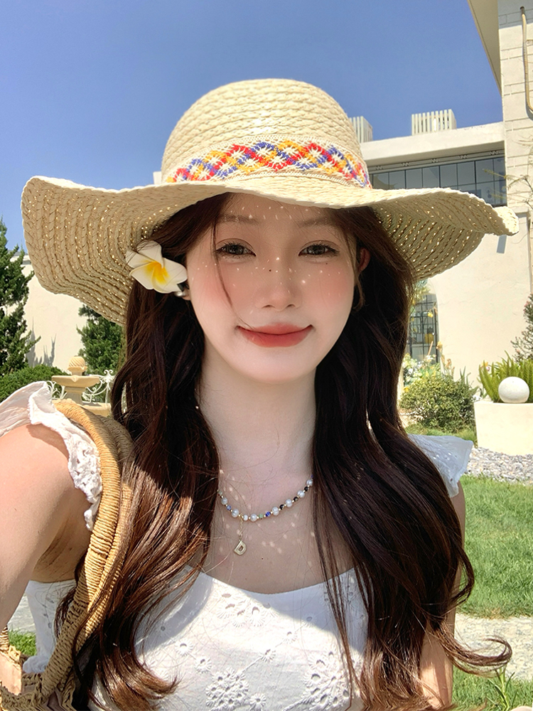 法式撞色蝴蝶结草帽夏季度假风必备遮阳神器