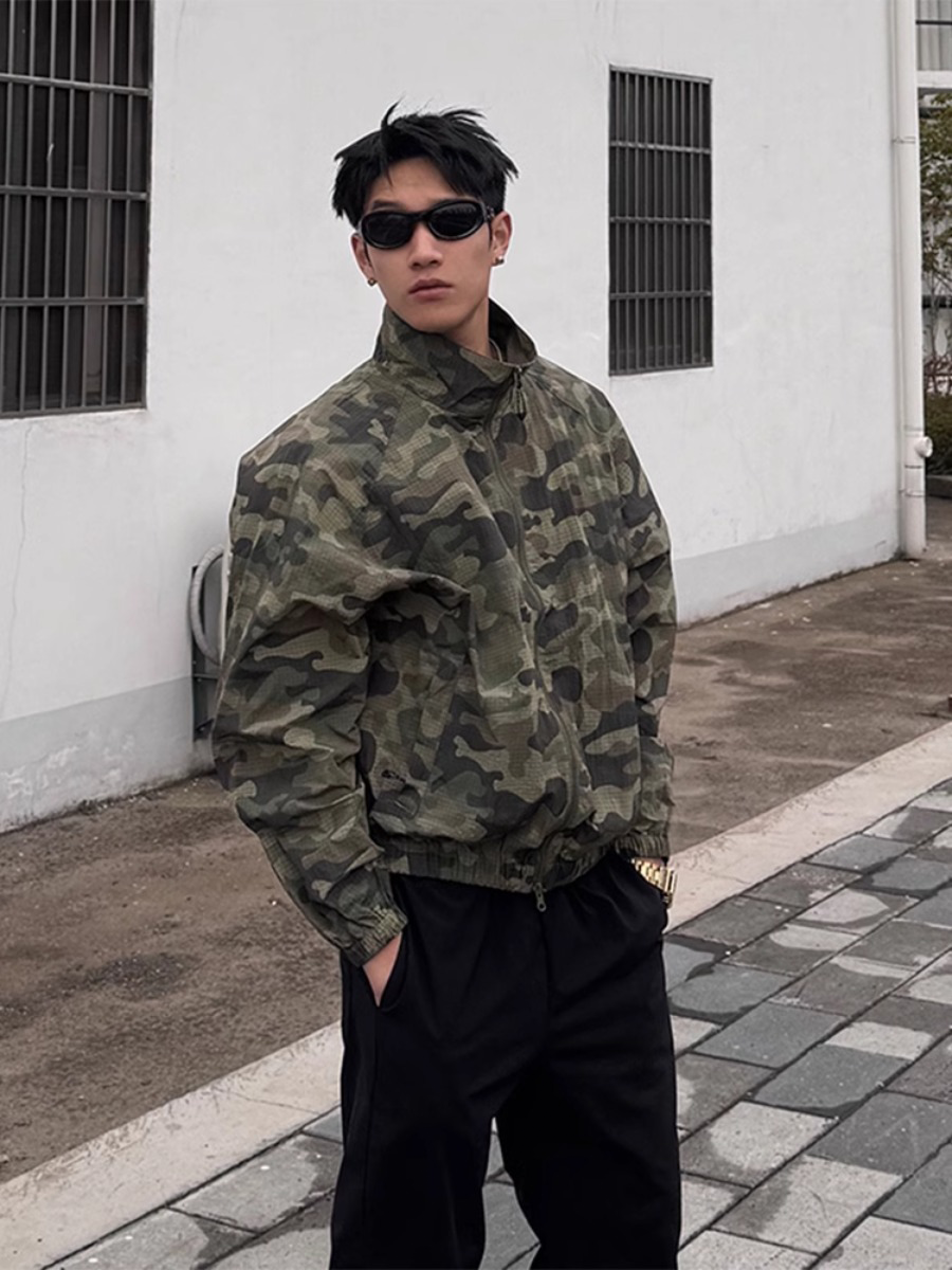 美式复古军绿色迷彩防晒服男夏季轻薄透气防