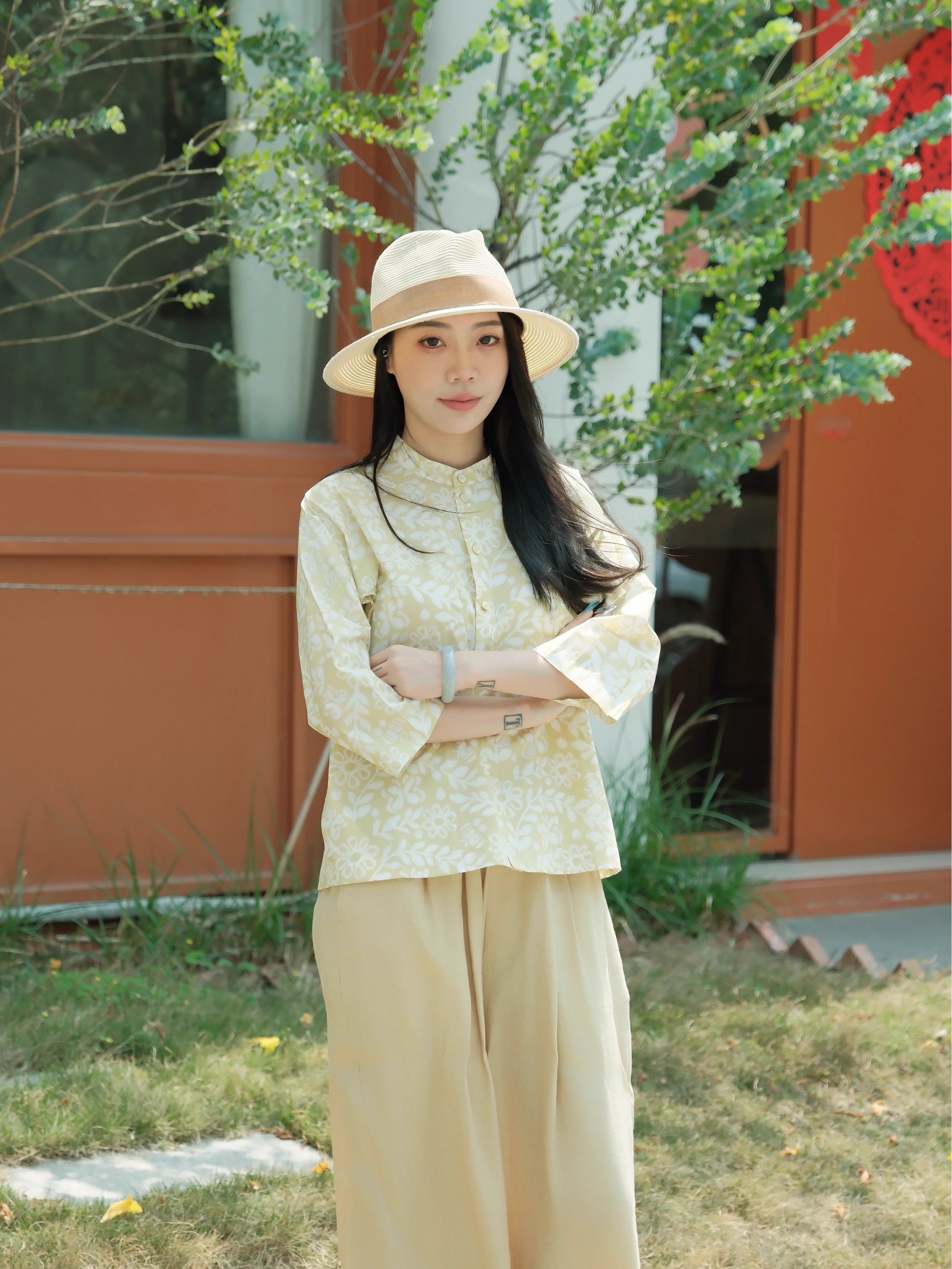 印花府绸棉衬衫女中袖碎花衫