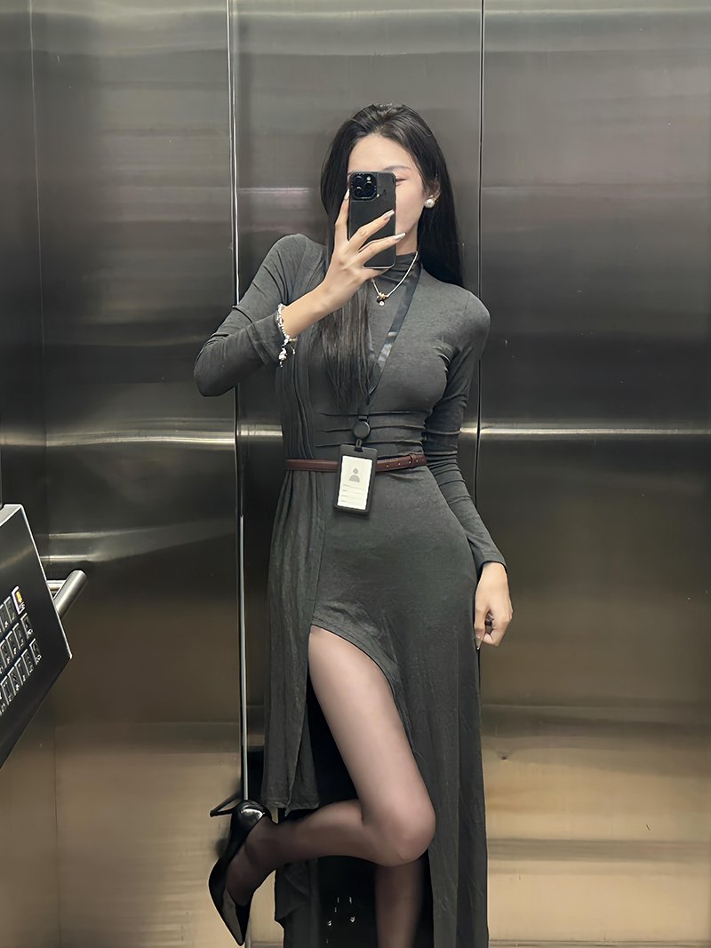法式辣妹纯欲风修身显瘦打底长裙冬天配大衣