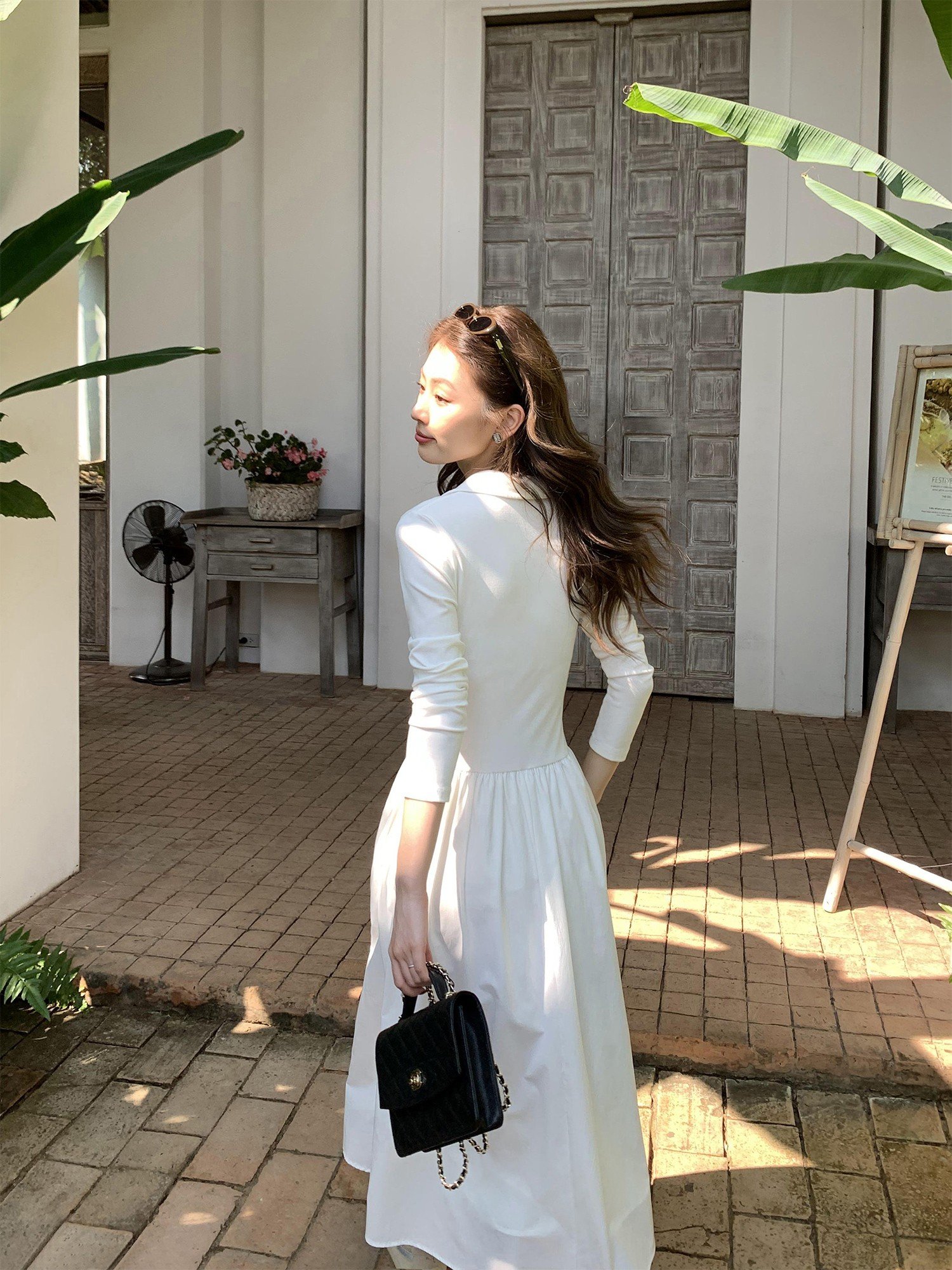 pusumede针织拼接修身翻领连衣裙女