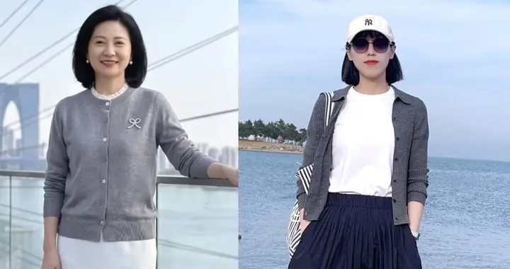 40+女性秋季多穿针织开衫配半裙，不必刻意打扮，日常穿就很好看