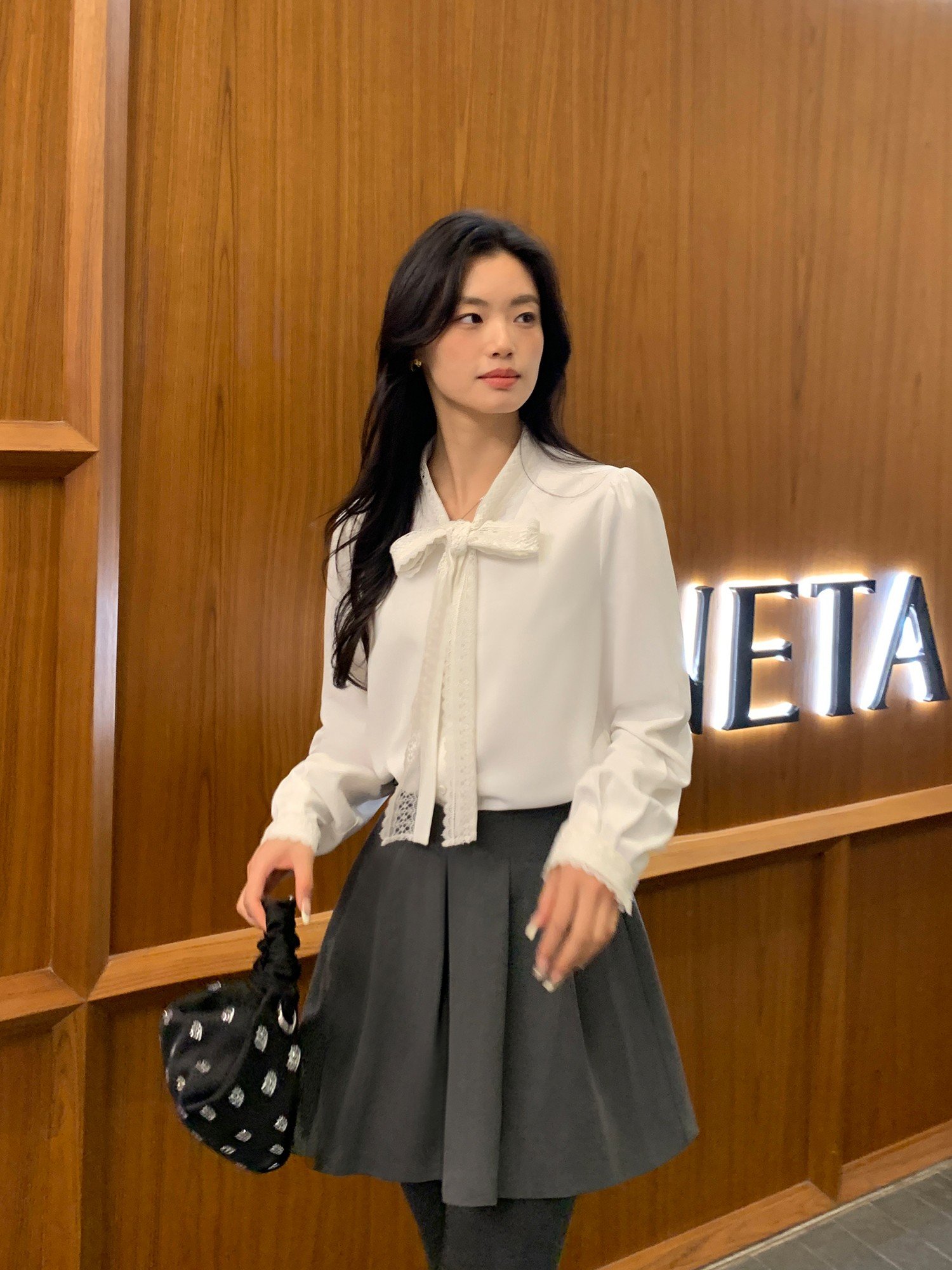 pusumede蝴蝶结系带法式长袖衬衫女
