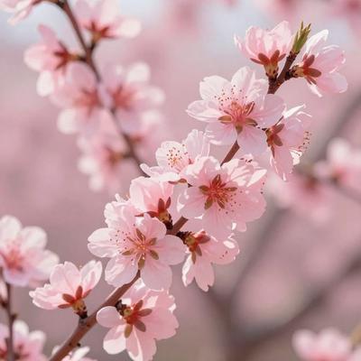 未言近：站在花树下，仰起头，满眼的粉红让