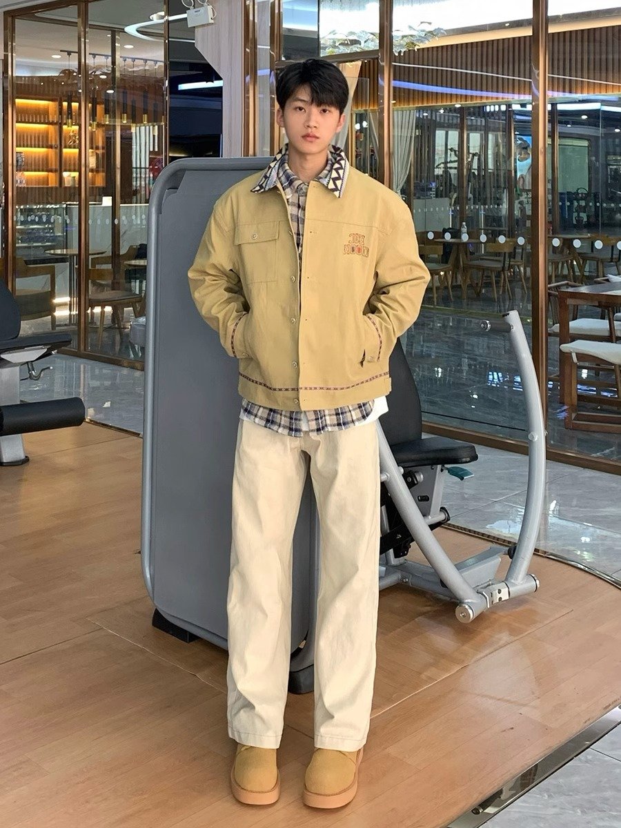 卡其色弯刀裤子男款春秋宽松垂感直筒工装裤