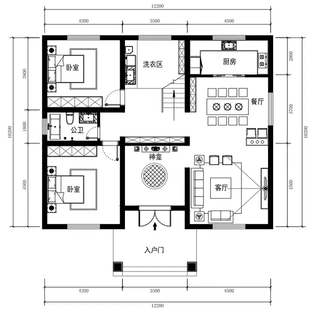 12.2米×10.2米三层别墅农村自建房设计户型图