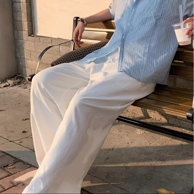 白色棉麻透气速干裤子男夏季薄款慵懒风山本