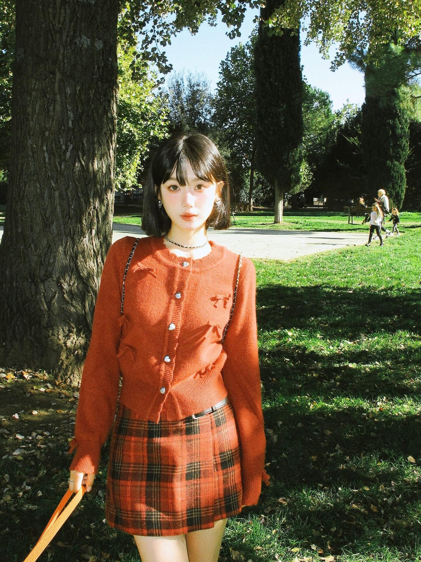 红色针织连衣裙圣诞过年战袍穿搭一整套装女