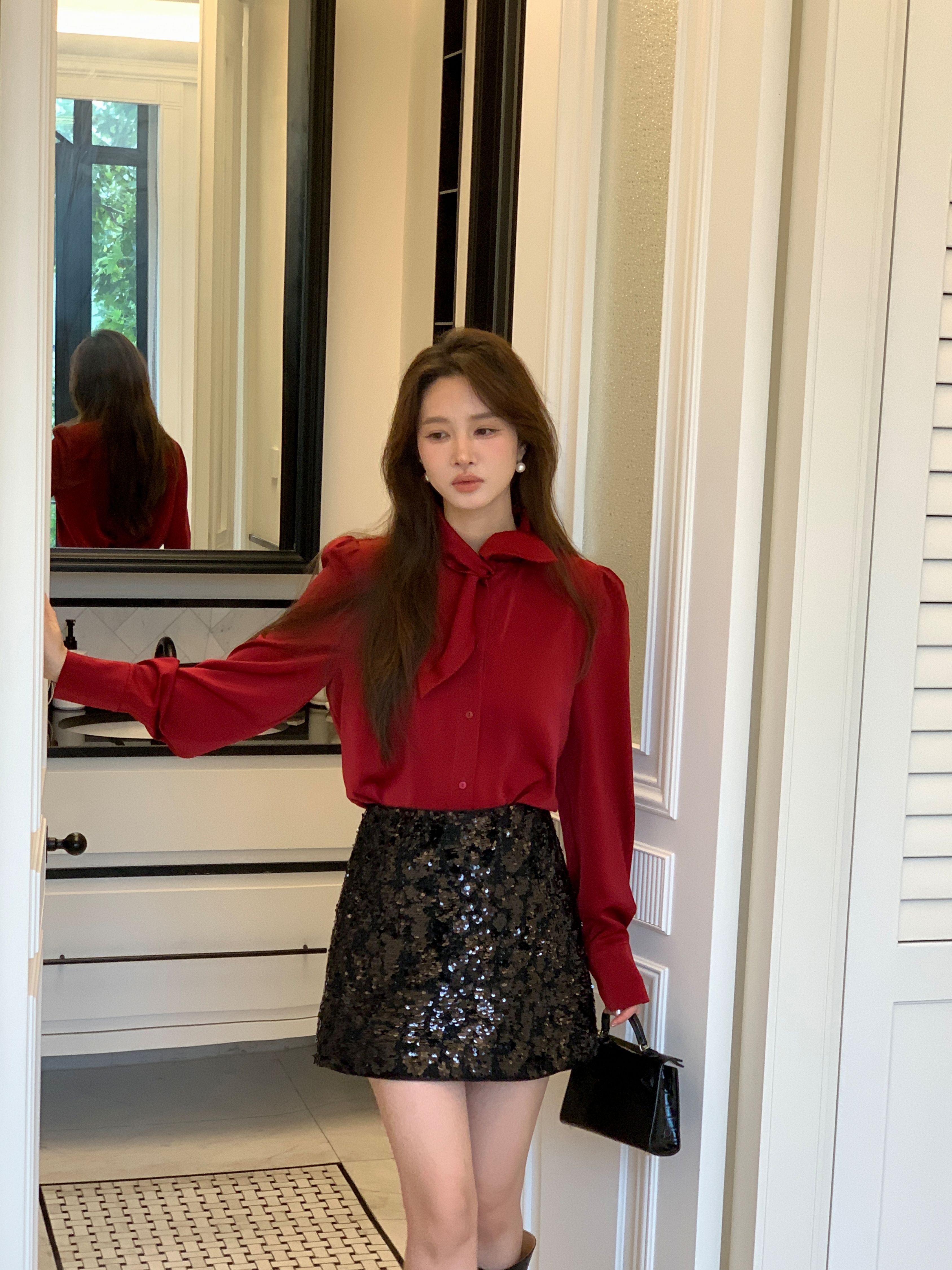 【DPLAY】红色缎面衬衫通勤气质又百搭