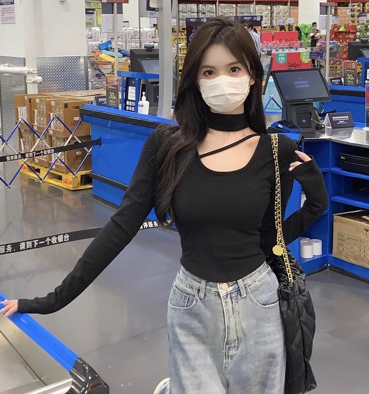 春秋性感黑色打底衫女内搭修身广州十三行挂