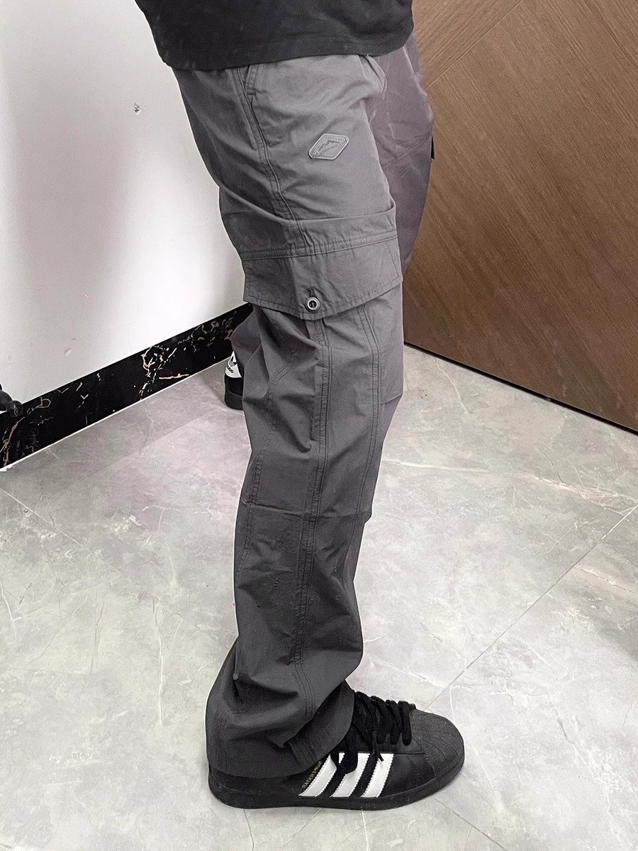 qwer灰色尼龙冲锋裤男春秋季美式高街工
