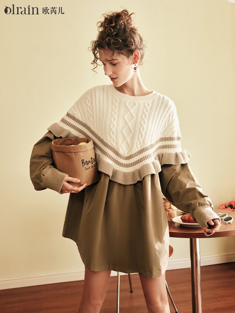 时髦造型 宽松毛织拼接时装连衣裙