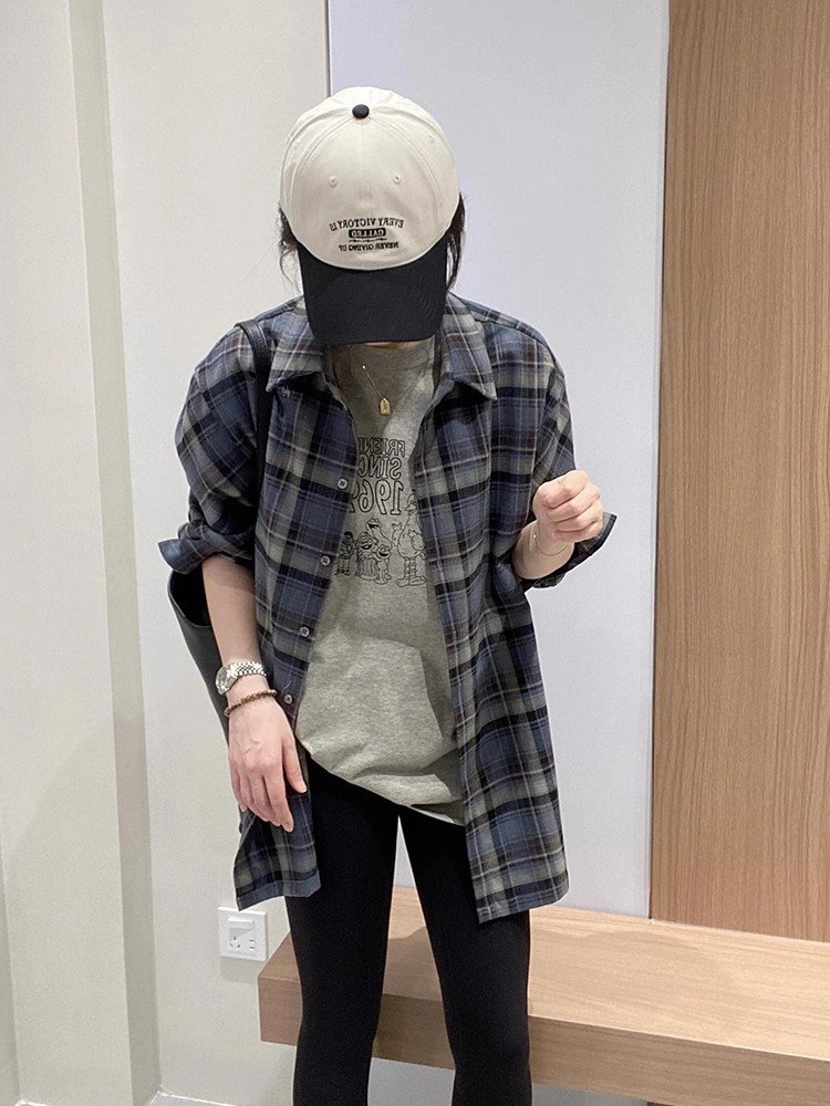 法式短款撞色格子POLO衫衬衫女早春小个