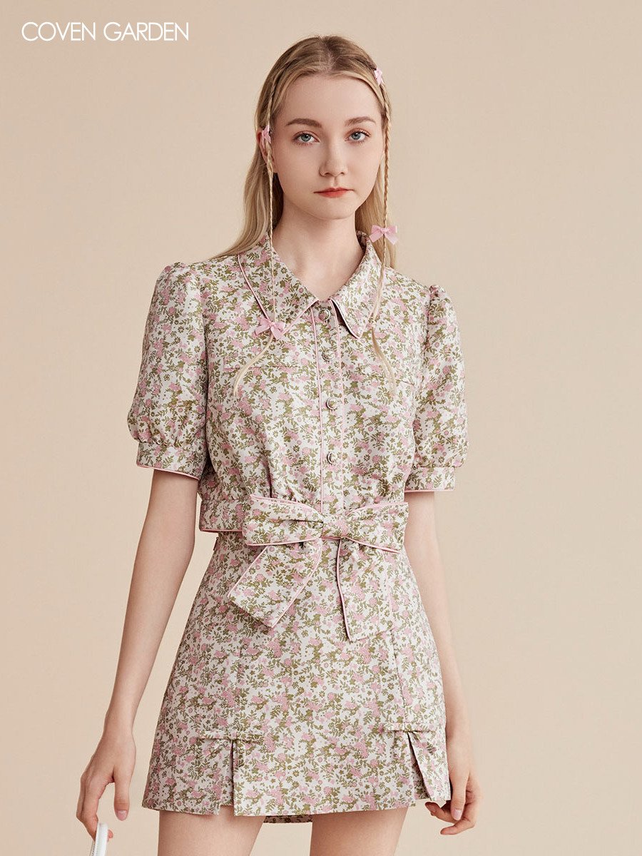 哥文花园夏新款法式碎花短袖衬衫田田园上衣