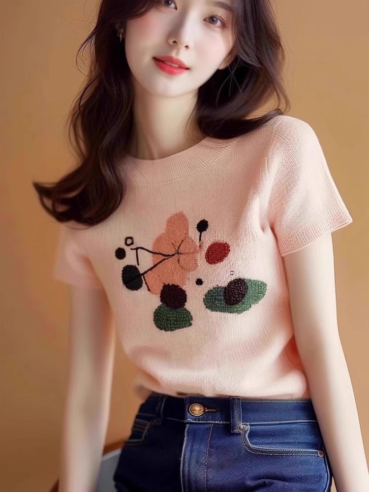 2025新款爆款设计感夏季气质上衣粉色针