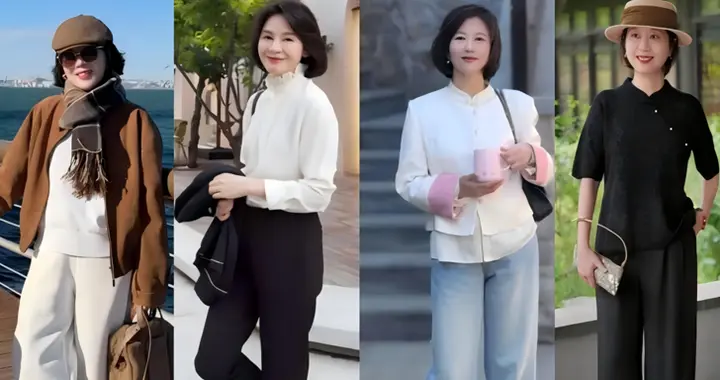 55岁+女人春天怎么搭裤子？小黑裤小白裤和牛仔裤，洋气又显年轻