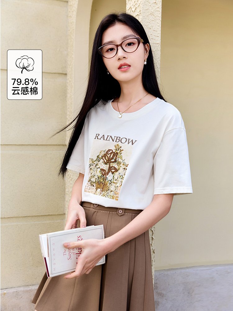 香影白色短袖t恤女