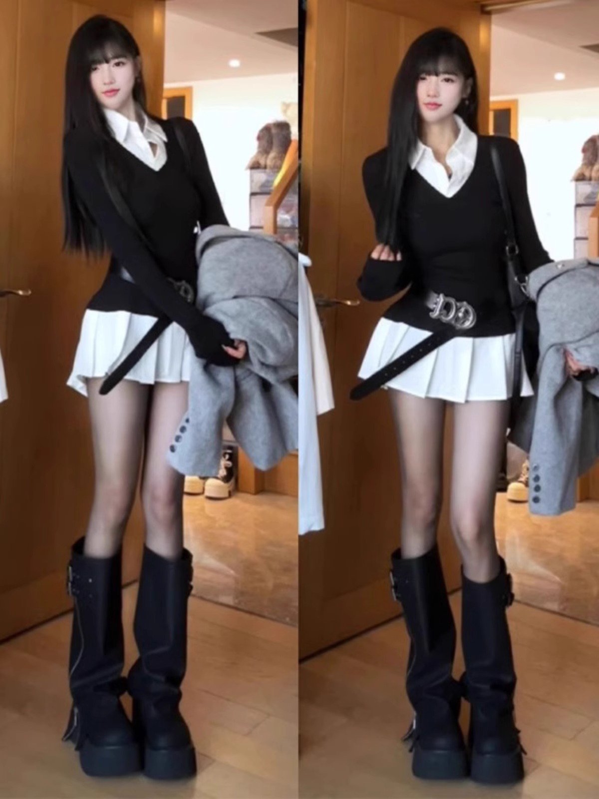 学院风辣妹针织衫连衣裙女春秋设计感美式复