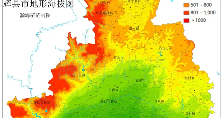 辉县市海拔、乡镇、村庄、简图、人口和财政地图，文后附下载地址