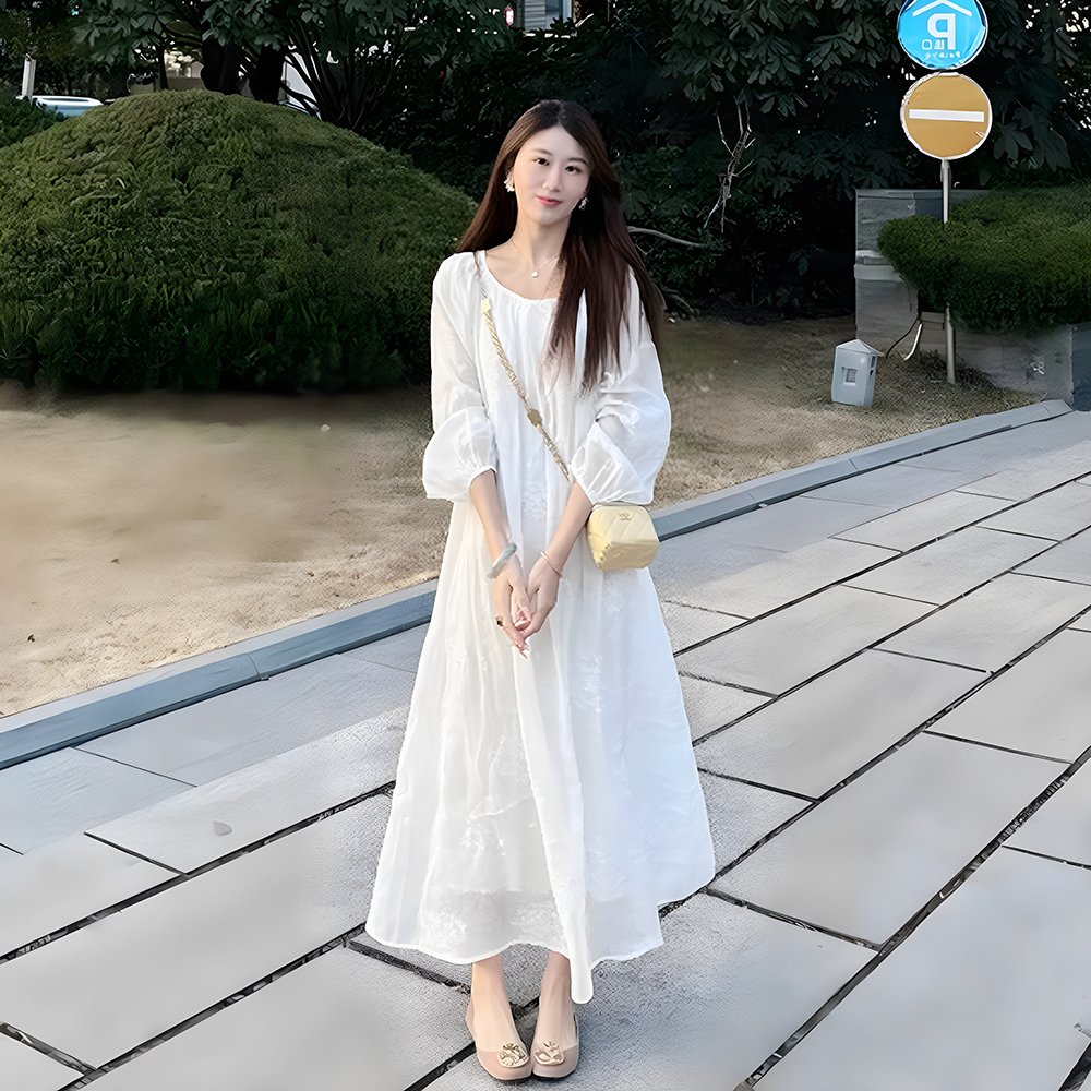 新款高级感法式气质白色连衣裙海边度假裙子
