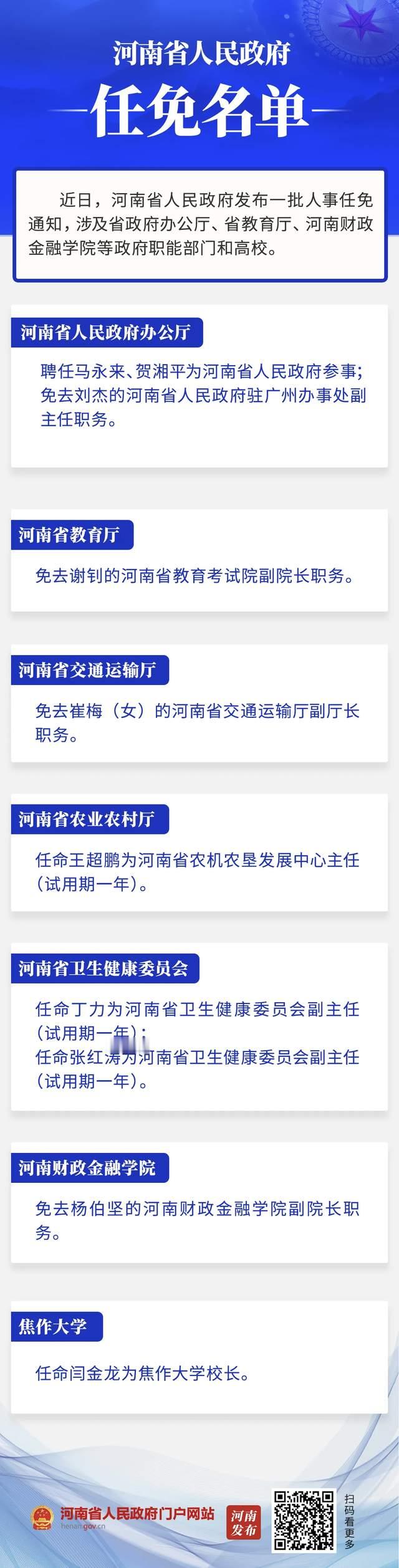 河南省政府新任免一批干部
