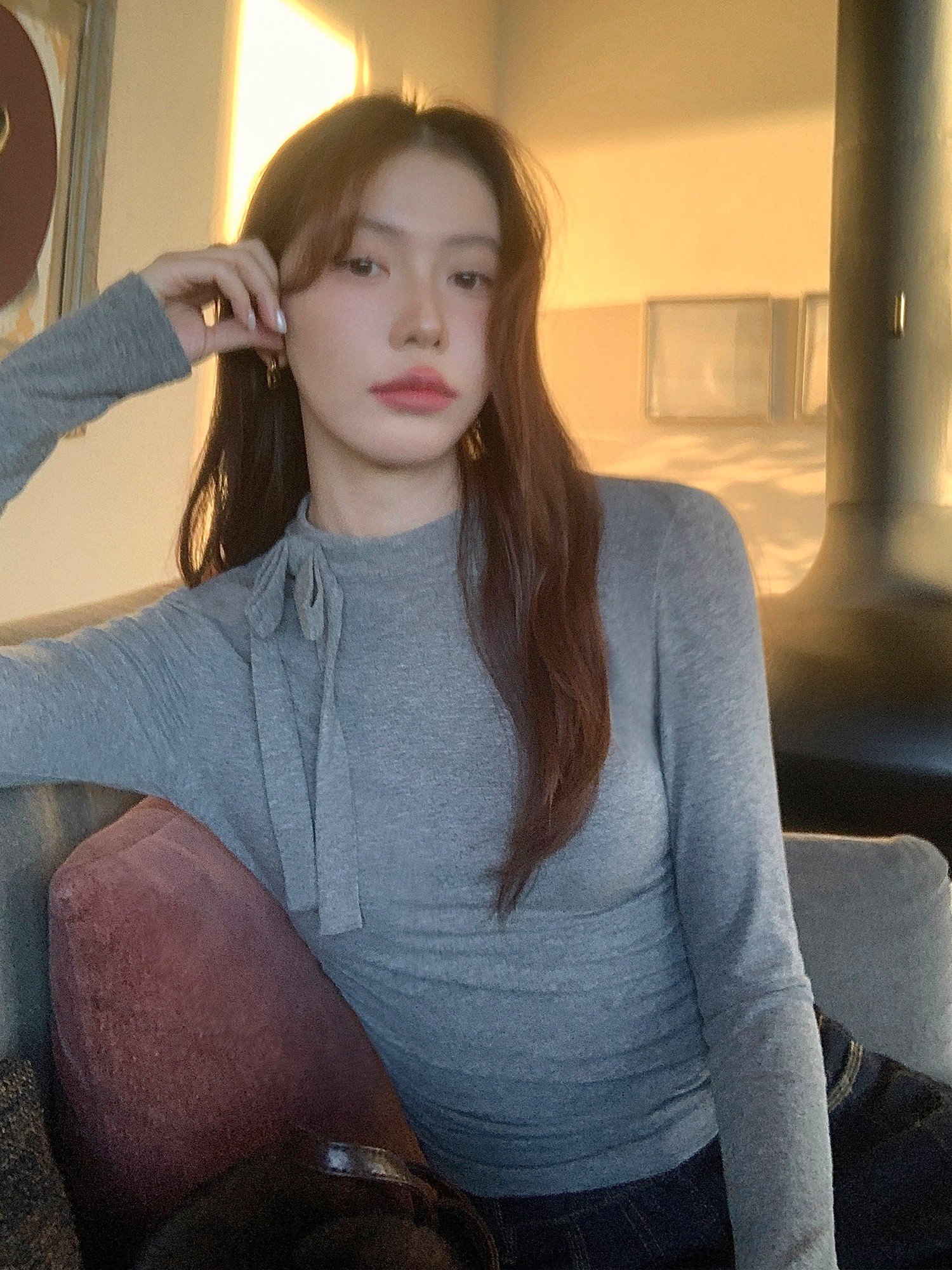 pusumede设计感蝴蝶结针织衫女
