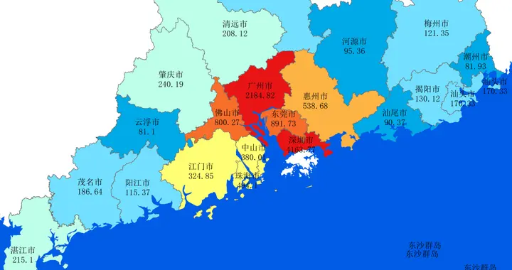 2025年广东省各地市一般公共预算收入，各地市