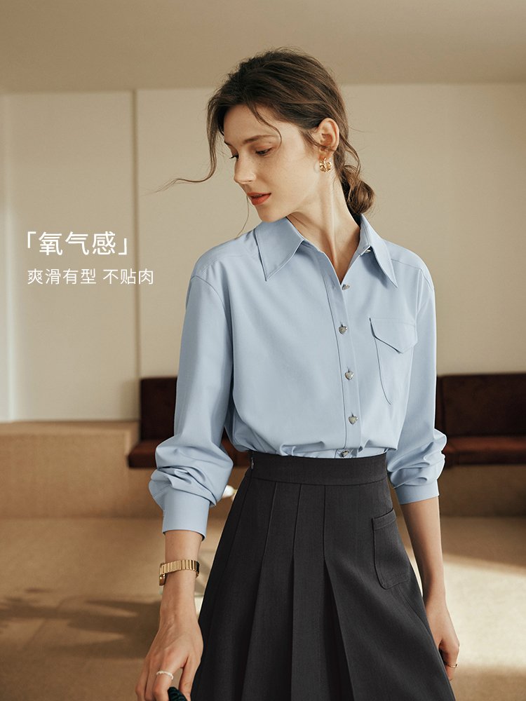 优雅都市！通勤简约佰搭蓝色衬衣