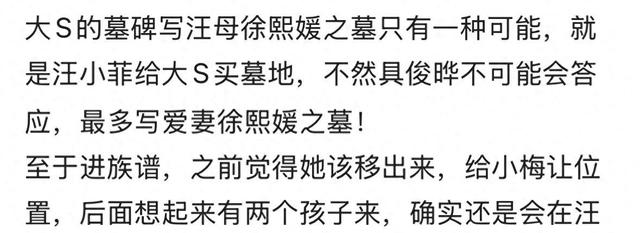 看网友讨论大S墓碑刻字，进汪家族谱，大S墓碑会写汪母徐熙媛之墓