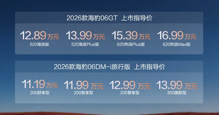 12.89-16.99万元，26款海豹06GT焕新上市！